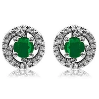 Emerald Swirl Stud Earrings with Diamond Frame 14KT Gold