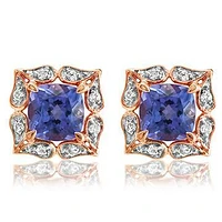 Floral Tanzanite Stud Earrings with Diamond Frame 14KT Gold