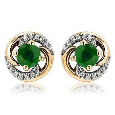 Emerald Swirl Stud Earrings with Diamond Accent 14KT Gold