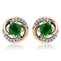 Emerald Swirl Stud Earrings with Diamond Accent 14KT Gold