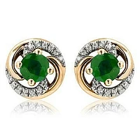 Emerald Swirl Stud Earrings with Diamond Accent 14KT Gold