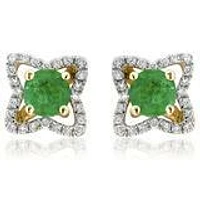 Cross Emerald Stud Earrings with Diamond Frame 14KT Gold