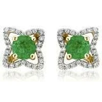 Cross Emerald Stud Earrings with Diamond Frame 14KT Gold