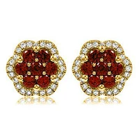 Floral Ruby Cluster Stud Earrings with Diamond Frame 14KT Gold