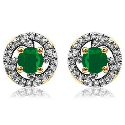 Emerald Swirl Stud Earrings with Diamond Frame 14KT Gold