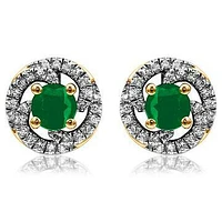 Emerald Swirl Stud Earrings with Diamond Frame 14KT Gold