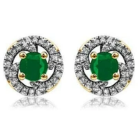 Emerald Swirl Stud Earrings with Diamond Frame 14KT Gold