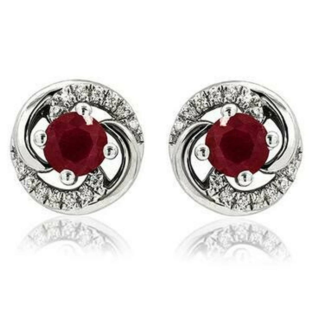 Ruby Swirl Stud Earrings with Diamond Accent 14KT Gold