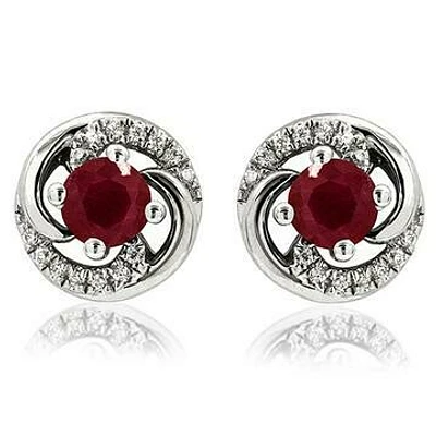 Ruby Swirl Stud Earrings with Diamond Accent 14KT Gold