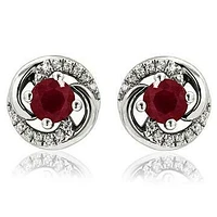 Ruby Swirl Stud Earrings with Diamond Accent 14KT Gold