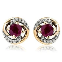 Ruby Swirl Stud Earrings with Diamond Accent 14KT Gold