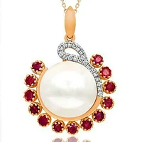 Pearl Pendant with Diamond and Ruby Accent 14KT Gold