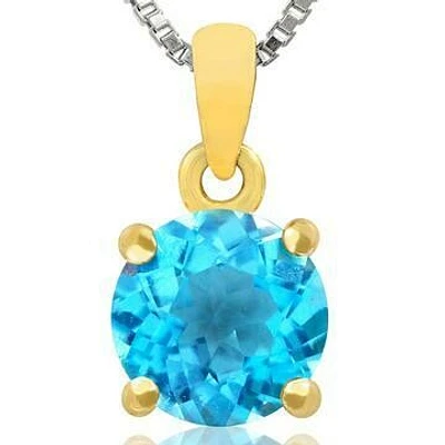 Round Blue Topaz Pendant 14KT Gold