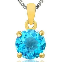 Round Blue Topaz Pendant 14KT Gold