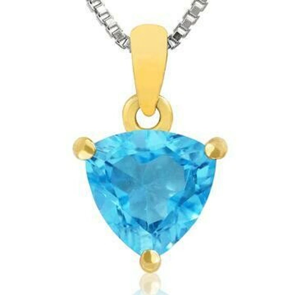 Triangular Blue Topaz Pendant 14KT Gold