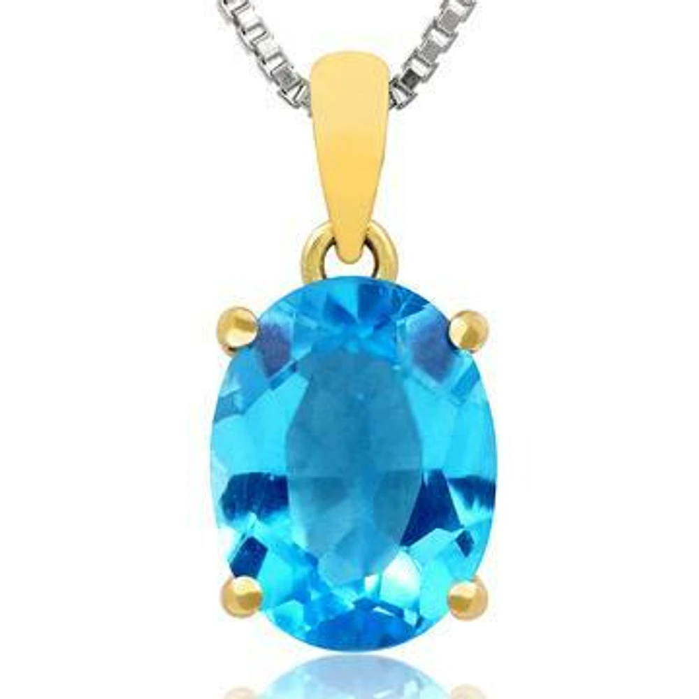 Round Blue Topaz Pendant 14KT Gold