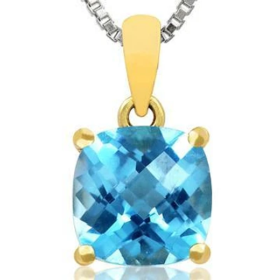 Cushion Blue Topaz Pendant 14KT Gold