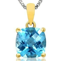 Cushion Blue Topaz Pendant 14KT Gold