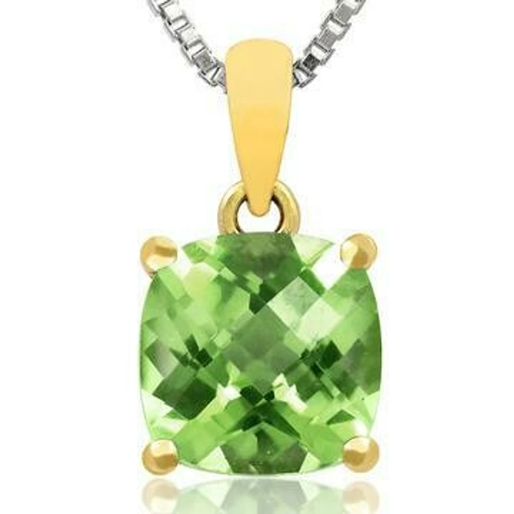 Cushion Peridot Pendant 14KT Gold