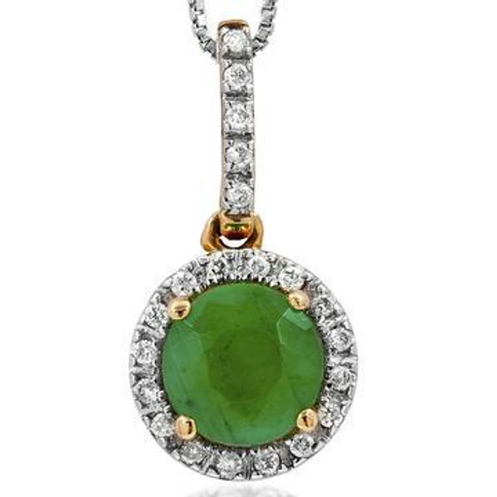 Emerald Pendant with Diamond Halo 14KT Gold