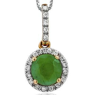 Emerald Pendant with Diamond Halo 14KT Gold