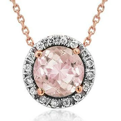 Morganite Pendant with Diamond Halo 14KT Gold