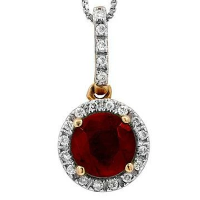 Ruby Pendant with Diamond Halo 14KT Gold