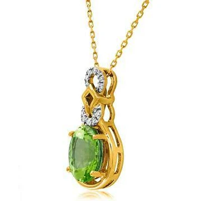 Oval Peridot Pendant with Diamond Accent 14KT Gold