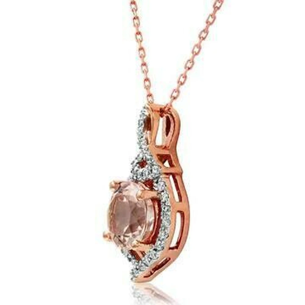 Round Morganite Pendant with Diamond Frame 14KT Rose Gold