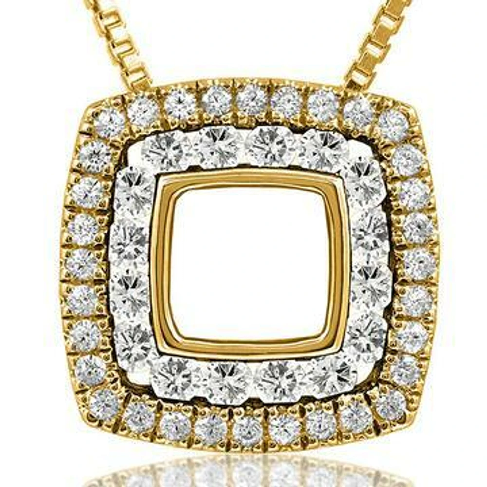 Cushion Pendant with Diamond Double Halo 14KT Gold