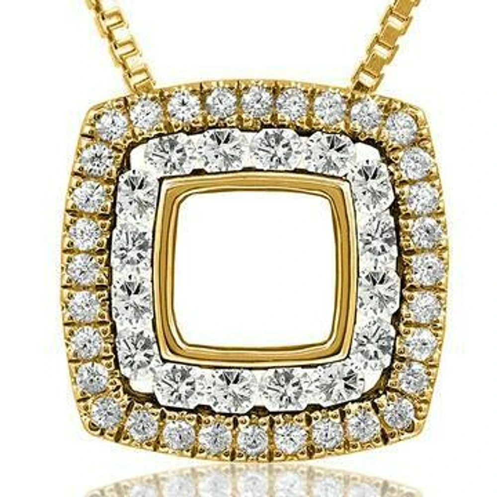 Cushion Pendant with Diamond Double Halo 14KT Gold