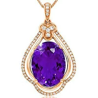 Premium Oval Amethyst Pendant with Diamond Frame 14KT Gold