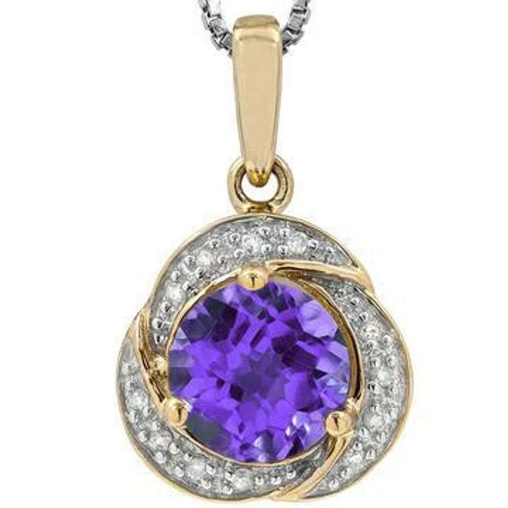 Whirl Amethyst Pendant with Diamond Frame 14KT Gold