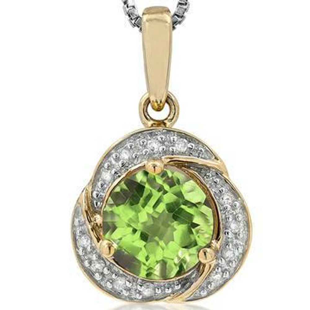 Whirl Peridot Pendant with Diamond Frame 14KT Gold