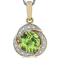 Whirl Peridot Pendant with Diamond Frame 14KT Gold