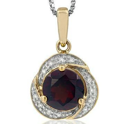 Whirl Garnet Pendant with Diamond Frame 14KT Gold