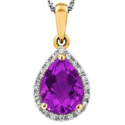 Pear Amethyst Teardrop Pendant with Diamond Halo 14KT Gold