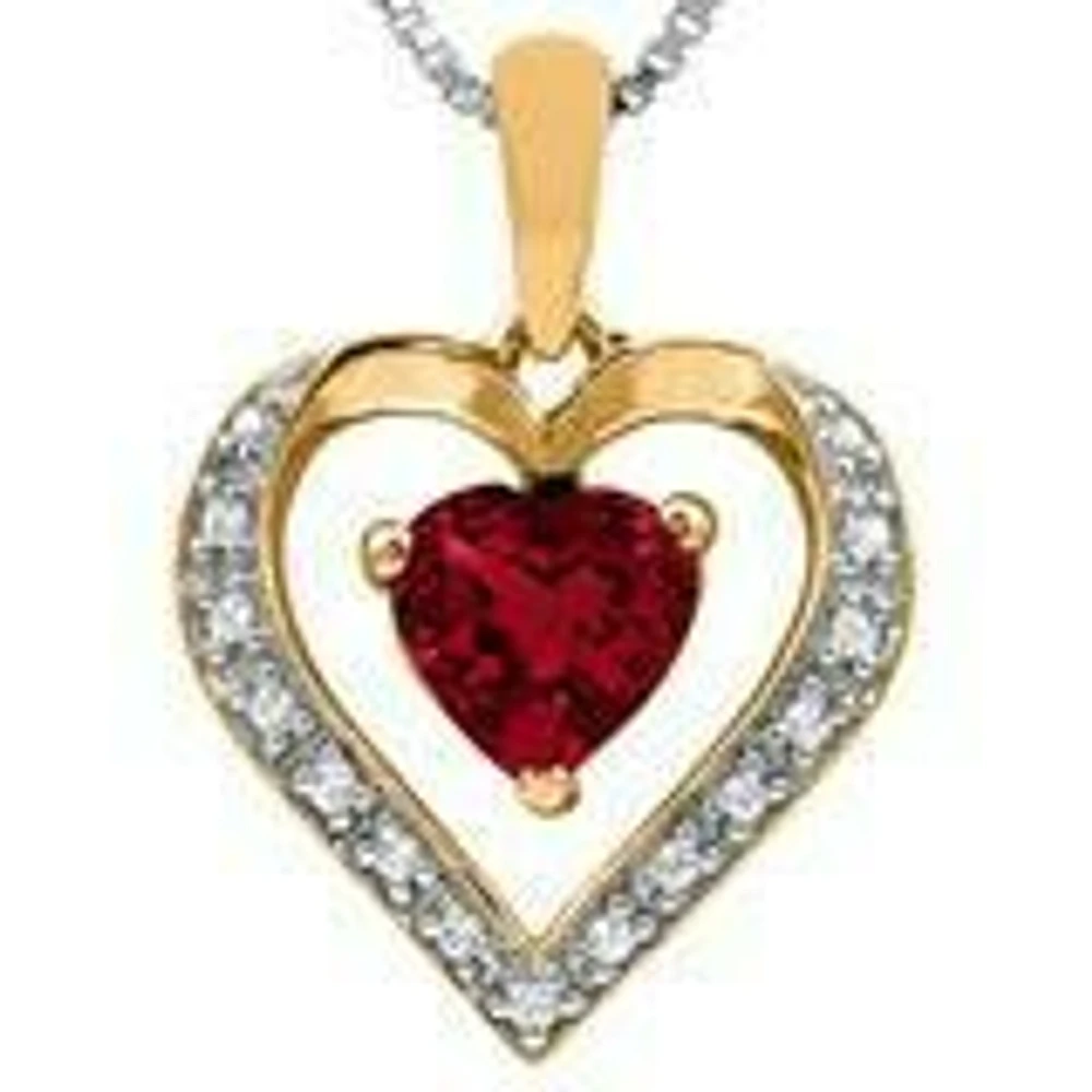 Heart Garnet Pendant with Diamond Accent 14KT Gold