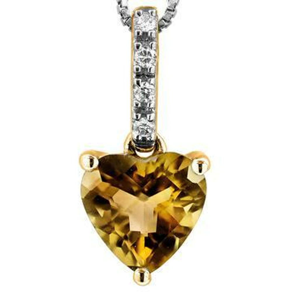 Heart Citrine Pendant with Diamond Bail 14KT Gold