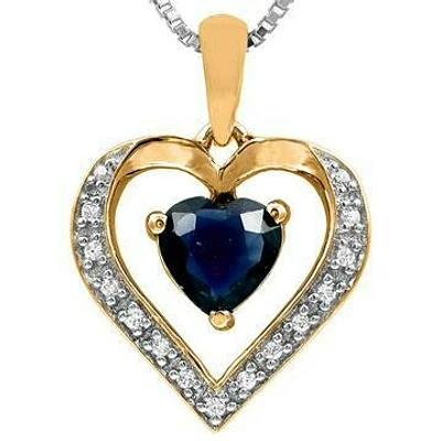 Heart Sapphire Pendant with Diamond Accent 14KT Gold