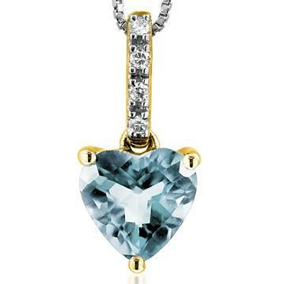 Heart Aquamarine Pendant with Diamond Bail 14KT Gold