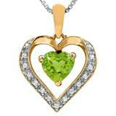 Heart Peridot Pendant with Diamond Accent 14KT Gold