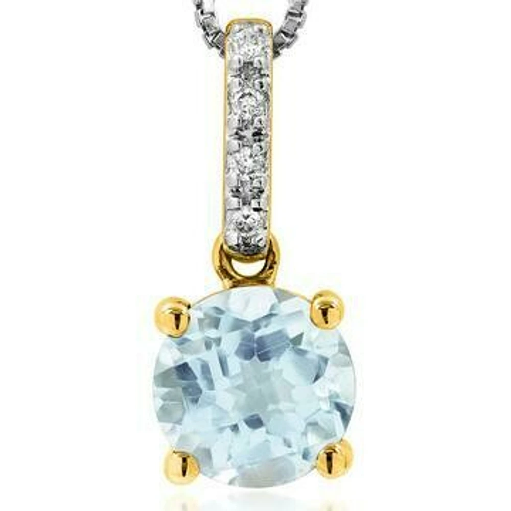 Aquamarine Pendant with Diamond Bail 14KT Gold