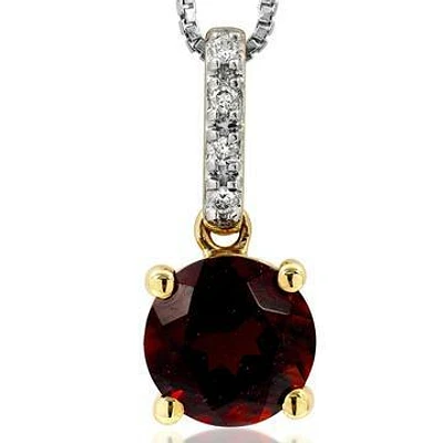 Garnet Pendant with Diamond Bail 14KT Gold