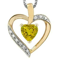 Heart Citrine Pendant with Diamond Accent 14KT Gold