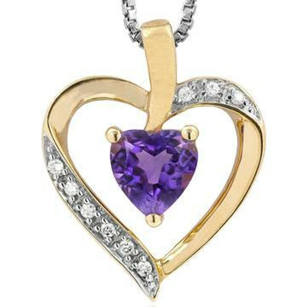 Heart Amethyst Pendant with Diamond Accent 14KT Gold