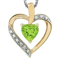 Heart Peridot Pendant with Diamond Accent 14KT Gold