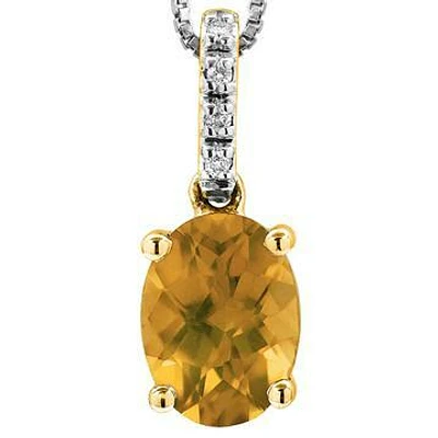 Oval Citrine Pendant with Diamond Bail 14KT Gold