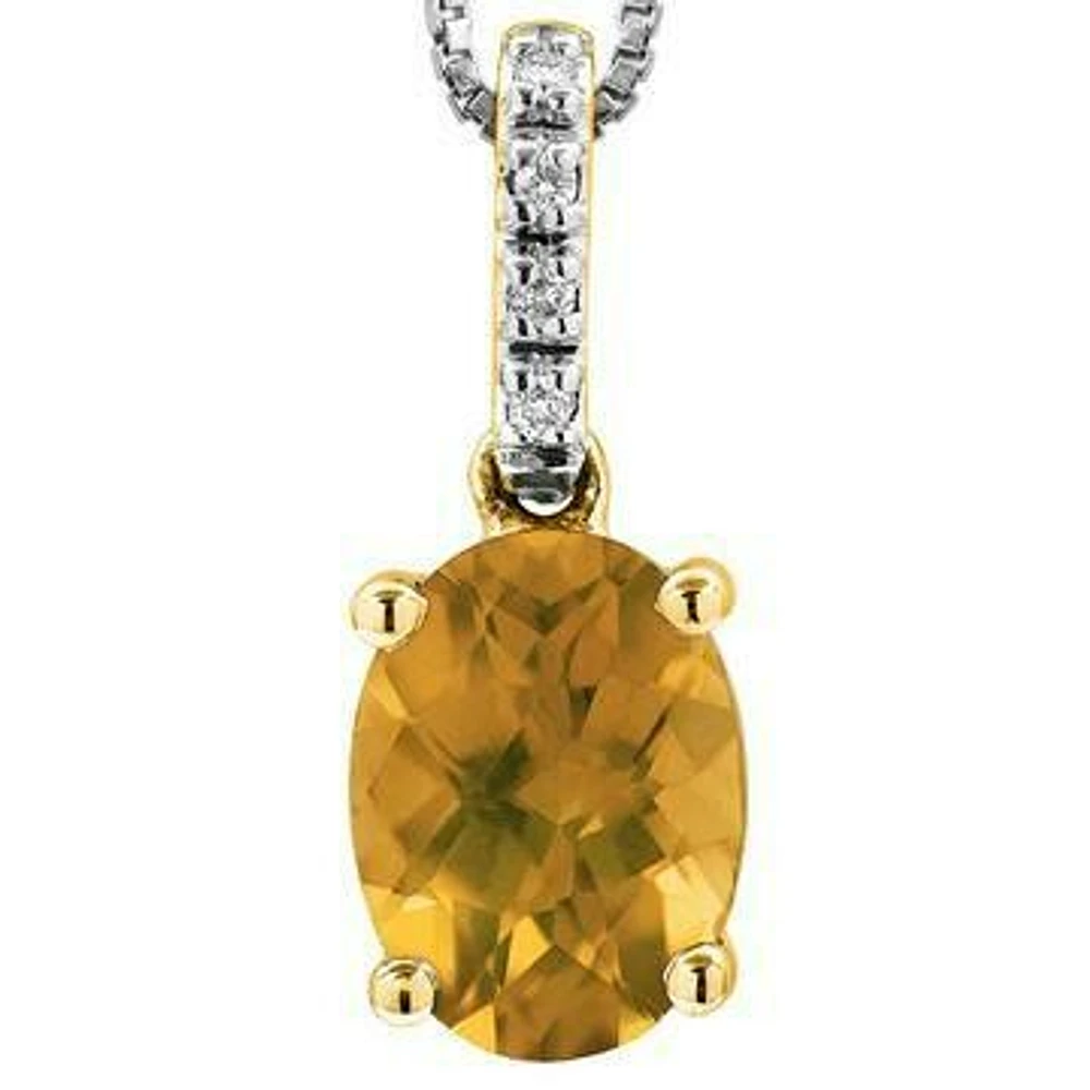 Oval Citrine Pendant with Diamond Bail 14KT Gold