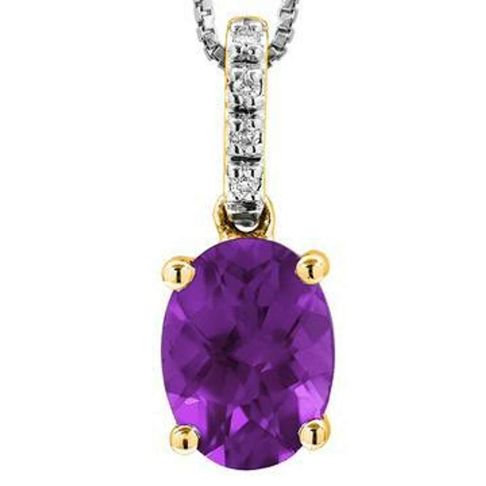 Oval Amethyst Pendant with Diamond Bail 14KT Gold